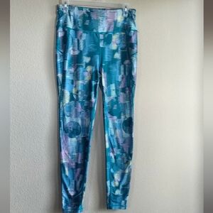 Sweaty Betty Size 10 Colorful Abstract Pattern Leggings With Circles And Stripes